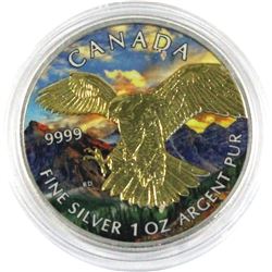 2014 Canada $5 1oz Coloured .9999 Fine Silver Peregrine Falcon in Capsule. (TAX Exempt)