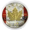 Image 1 : 2014 Canada 1oz Coloured & Gold-plated Silver maple leaf- Canada Flag .9999 Fine Silver Coin (TAX Ex