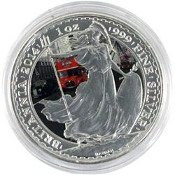 2014 Great Britain 1oz Double Decker Bus Coloured .999 Fine Silver Britannia in Capsule (Toned). TAX