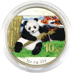 2014  China Panda 1oz .999 coloured & gold plated Silver coin ( Tax Exempt)