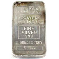 Johnson Matthey 5oz .999 Fine silver bar ( Tax Exempt)