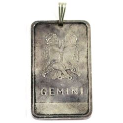 Gemini 1oz .999 fine silver Bar pendent ( Tax Exempt)