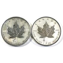 2005 Rooster & 2013 Year of the snake 1oz .9999 fine silver maple leaf ( Tax Exempt) 2pcs