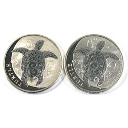 2018 & 2019 Fiji Turtle 1oz .999 Fine Silver Coins (Tax Exempt) - toned. 2pcs