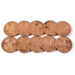 10x Pure Copper -  1oz. .999 - Mason Fine copper coin(TAX Exempt) 10pcs