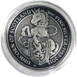 2018  Great Britain 2 oz.  Queen’s Beast series-Unicorn of Scotland antiqued fine silver coin ( Tax 