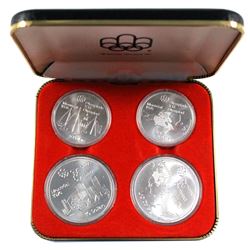 1973 Canada Montreal Olympics $5 & $10 4-coin Sterling Silver Set in Original  leatherette display .