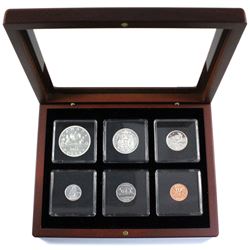 1961  Silver Proof-Like year set in mahogany finish display case.