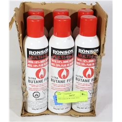 SIX CANS OF BUTANE FUEL
