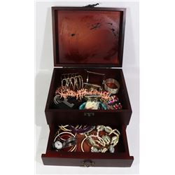 ROSEWOOD JEWELRY BOX FULL OF JEWELRY