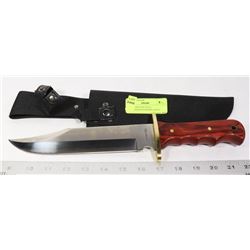 NEW STAINLESS STEEL, WOOD-HANDLED BOWIE KNIFE