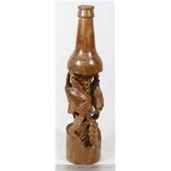 HAND CARVED WOOD FISH BEER BOTTLE