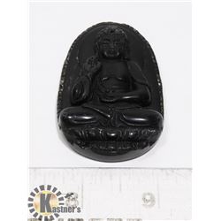#202-BLACK OBSIDIAN BUDDHIST PENDANT 34.59g