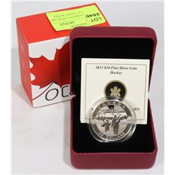 2013 CANADIAN FINE SILVER $10 "HOCKEY" COIN WITH