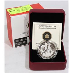 2013 CANADIAN FINE SILVER $10 "CANADIAN HOLIDAY