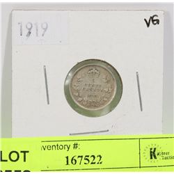 1919 CANADIAN SILVER 5 CENT COIN