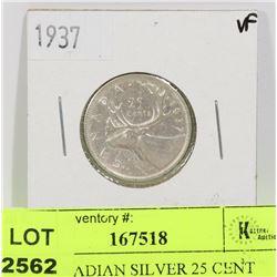 1937 CANADIAN SILVER 25 CENT COIN
