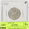 Image 1 : 1937 CANADIAN SILVER 25 CENT COIN