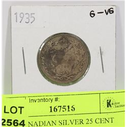 1935 CANADIAN SILVER 25 CENT COIN