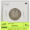 Image 1 : 1929 CANADIAN SILVER 25 CENT COIN