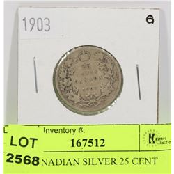 1903 CANADIAN SILVER 25 CENT COIN