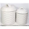 Image 1 : CANISTER SET OF 2 WHITE CHINA BASKET WEAVE