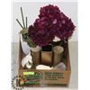 Image 1 : BOX W/HOUSEHOLD DECOR INCLUDING 4-PC