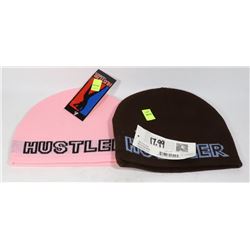 TWO NEW HUSTLER TOQUES (ONE PINK, ONE BROWN)