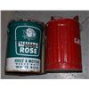 Image 1 : VINTAGE 5 GALLON WHITE ROSE OIL TIN & GAS CAN