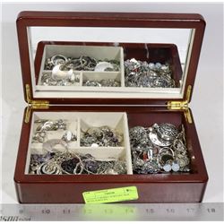 ESTATE CHERRY JEWELRY BOX WITH JEWELRY