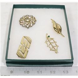 4 VINTAGE JEWELRY BROOCHES GOLD TONED