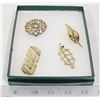 Image 1 : 4 VINTAGE JEWELRY BROOCHES GOLD TONED