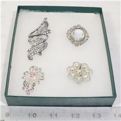 4 VINTAGE JEWELRY BROOCHES SILVER TONED