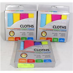 THREE 4 PACKS OF MICROFIBER CLOTHS