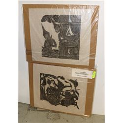 TWO FRAMEABLE TEMPLE RUBBINGS FROM THAILAND