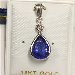 14K WHITE GOLD TANZANITE(2.2CT) DIAMOND(0.1CT)