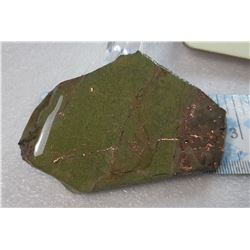 7)  POLISHED GREEN NEPHRITE WITH COPPER
