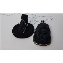 1)  BLACK AGATE "KWAN-YUN" CARVED