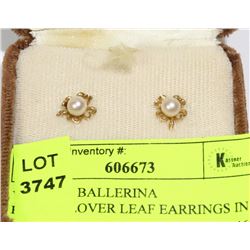 VINTAGE BALLERINA PEARL/CLOVER LEAF EARRINGS IN