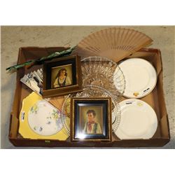 FLAT OF ESTATE COLLECTIBLES INCLUDING GLASSWARE,