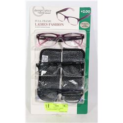 LDS DESIGN OPTICS F. GRANT READING GLASSES +2.00