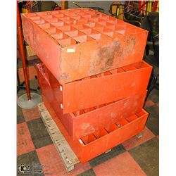 LOT OF 4 ORANGE 42-BIN METAL BOLT BIN CABINET FULL
