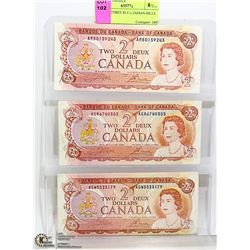 LOT OF THREE 1974 $2 BILLS