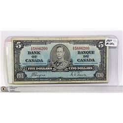 1937 FIVE DOLLAR NOTE