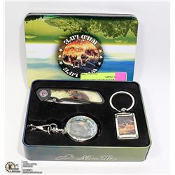 POCKET WATCH WITH CHAIN, KNIFE AND KEY CHAIN