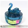 Image 1 : BLUE CARNIVAL GLASS SWAN BOWL WITH LID