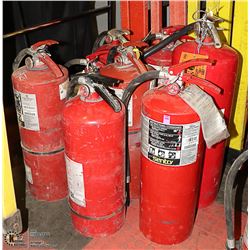 LOT OF 8 LARGE FIRE EXTINGUISHERS 6 WITH CHARGE