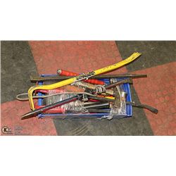 MISC HAMMERS, PRY BARS, CLAW X 2, RUBBER X 2,