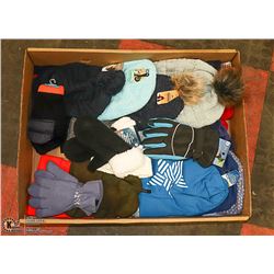 NEW FLAT OF ASSORTED WINTER WEAR, HATS, MITS,
