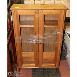 PINE ENTERTAINMENT STAND WITH GLASS DOORS
